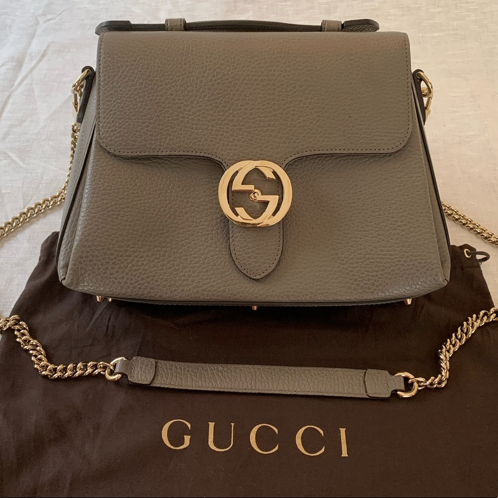 GUCCI Calfskin Interlocking G Top Handle Bag